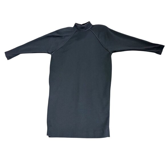 Caroline Rose Black Wool Dress Leather Trim Retro Shoulder Pads Pockets Size M - Picture 11 of 14